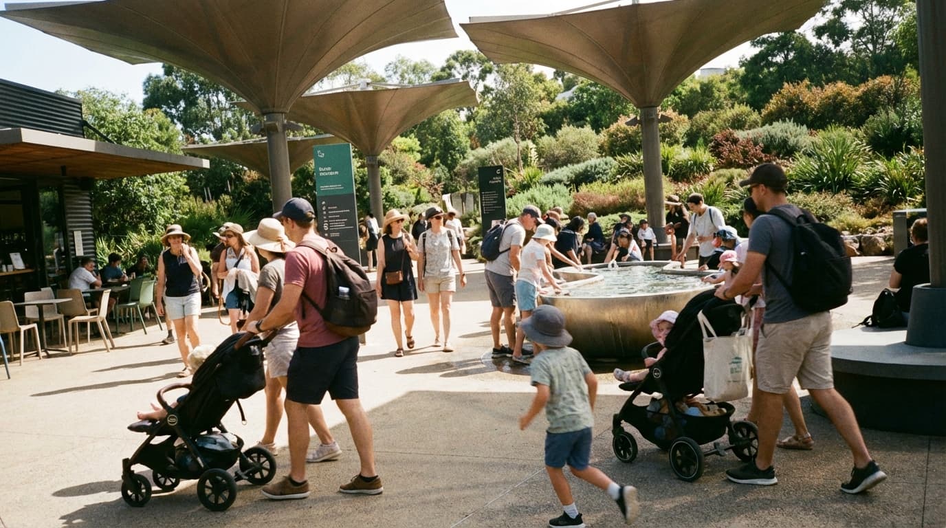 People at a water park enjoying slides and a pool.