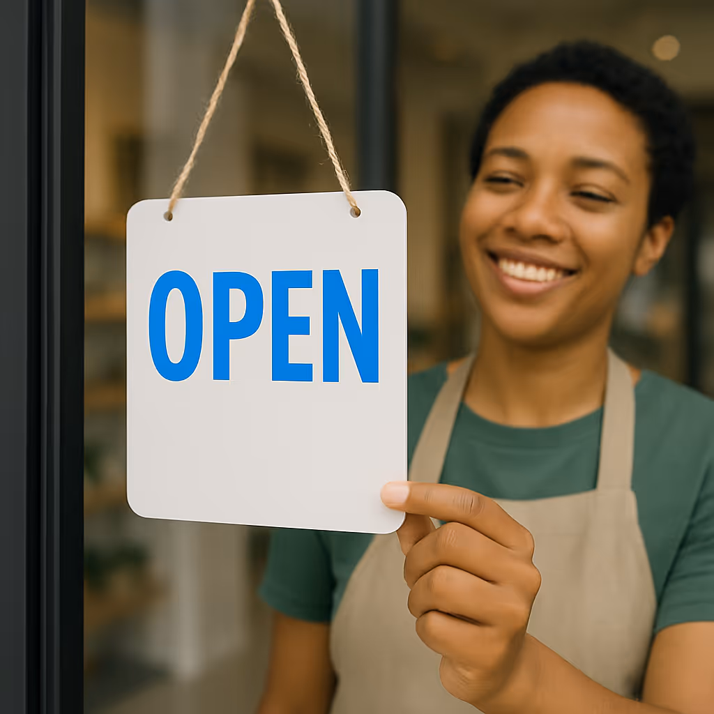 Retail store with open sign
