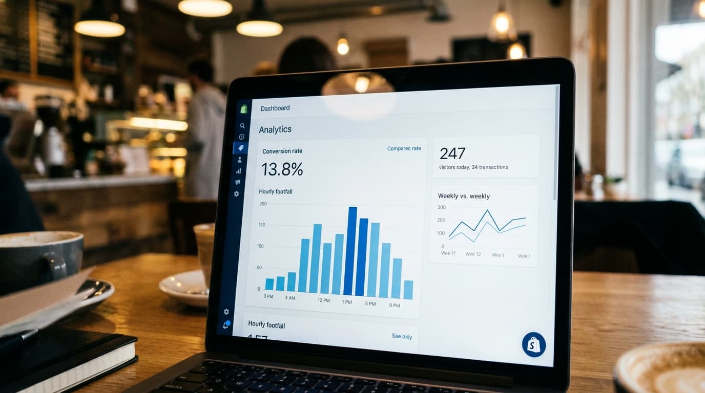 Hoxton Convert dashboard showing in-store conversion rate, hourly footfall, and Shopify POS data