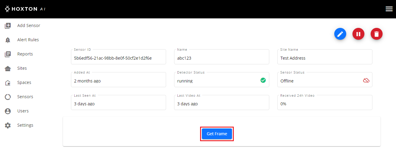 Hoxton Control Room Sensor Details Page